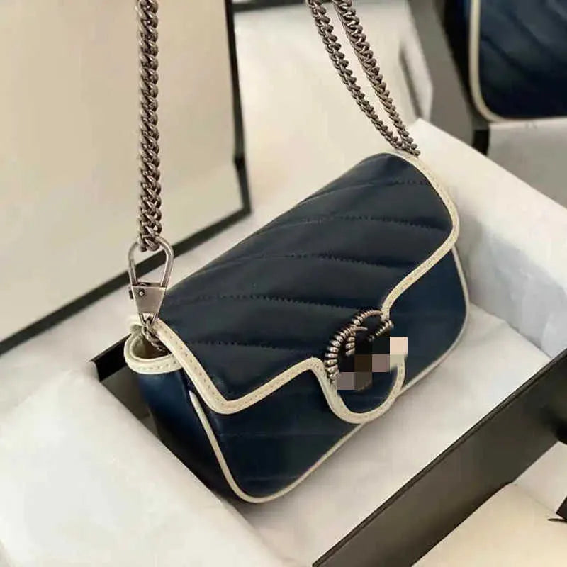 Quality Cowhide Chain Bag Women Stripes Crossbody Handbag Ladies Shoulder Messenger Bags classic Flap Card Wallet Silver Hardware