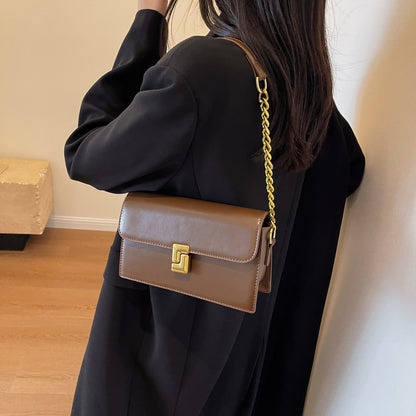 Minimalist Crossbody Bag For Women, Retro Solid Color Shoulder Bag, Fashion Chain Handbag & Purse