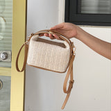 realaiot  Straw Crossbody Bag, Vacation Style Zipper Shoulder Bag With Top Handle & Removable-strap