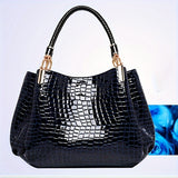 Elegant Crocodile Pattern Handbags, Patent Faux Leather Shoulder Bag, Fashion Ruched Office & Work Purses