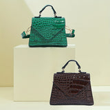 realaiot  Stylish Crocodile Print Mini Handbag, Solid Color PU Leather Flap Shoulder Bag, Perfect Crossbody Bag For Daily Use
