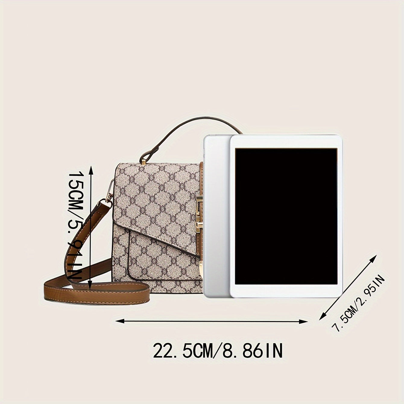 realaiot  Trendy Classic Square Crossbody Bag, Retro Top Handle Purse, Women's Flap Crossbody Bag