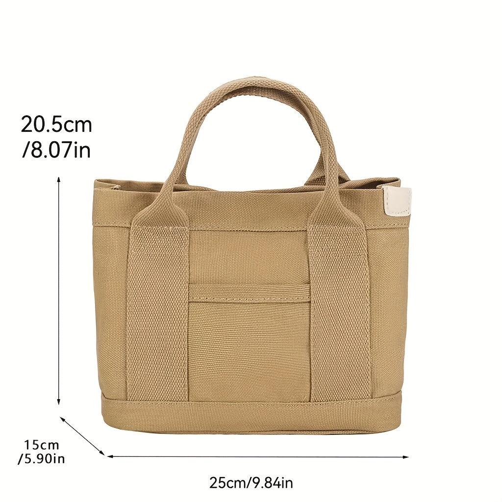 realaiot  Simple Solid Color Tote Bag, Canvas Portable Handbag, Lightweight Bag For Shopping