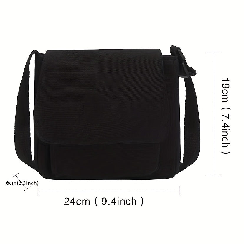 Black Solid Color Versatile Shoulder Bag, Canvas Stylish Shoulder Bag, Casual School Trendy Crossbody Bag