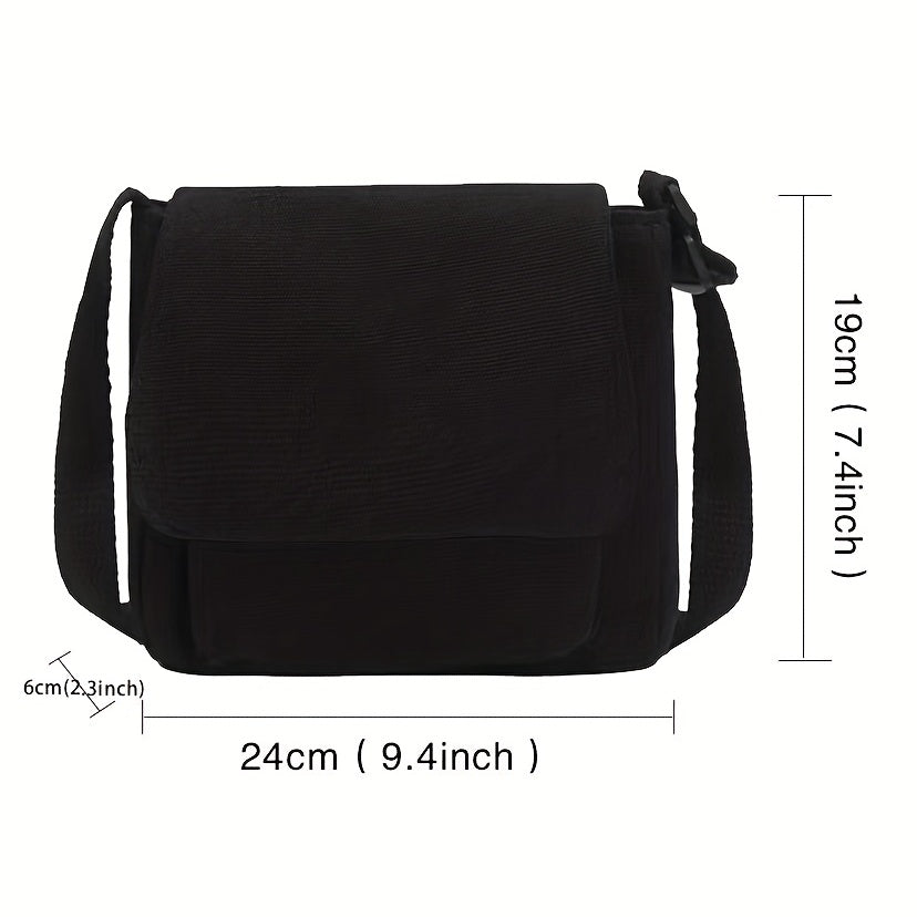 realaiot  Black Solid Color Versatile Shoulder Bag, Canvas Stylish Shoulder Bag, Casual School Trendy Crossbody Bag