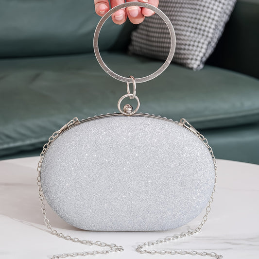 realaiot  Mini Elegant Rhinestone Decor Dinner Satchel Bag, Classic Silvery Handbag For Party, Glitter Evening Bag