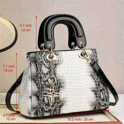 Luxury Crocodile Pattern Handbag, Gradient Crossbody Bag, Elegant Satchel Purse For Women