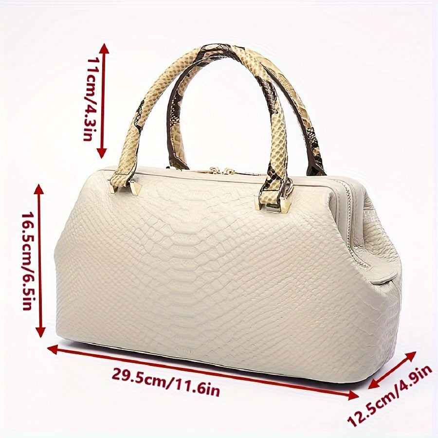 Crocodile Pattern Boston Bag, Luxury Genuine Leather Handbag, Fashion Crossbody Bag For Women