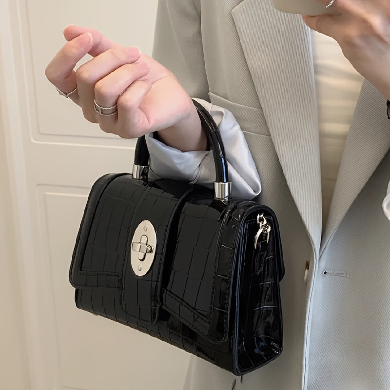 realaiot  Crocodile Pattern Crossbody Bag, Fashion PU Shoulder Bag, Women's Trendy Handbag & Purse