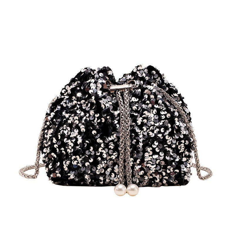 realaiot  Mini Fashion Sequin Bucket Bag, Trendy Crossbody Bag, Women's Elegant Handbag, Shoulder Bag & Purse For Wedding Party Prom