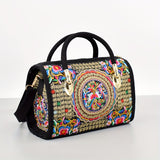 Vintage Embroidered Boston Bag, Retro Bohemian Tote Bag, Women's Ethnic Style Handbag & Purse