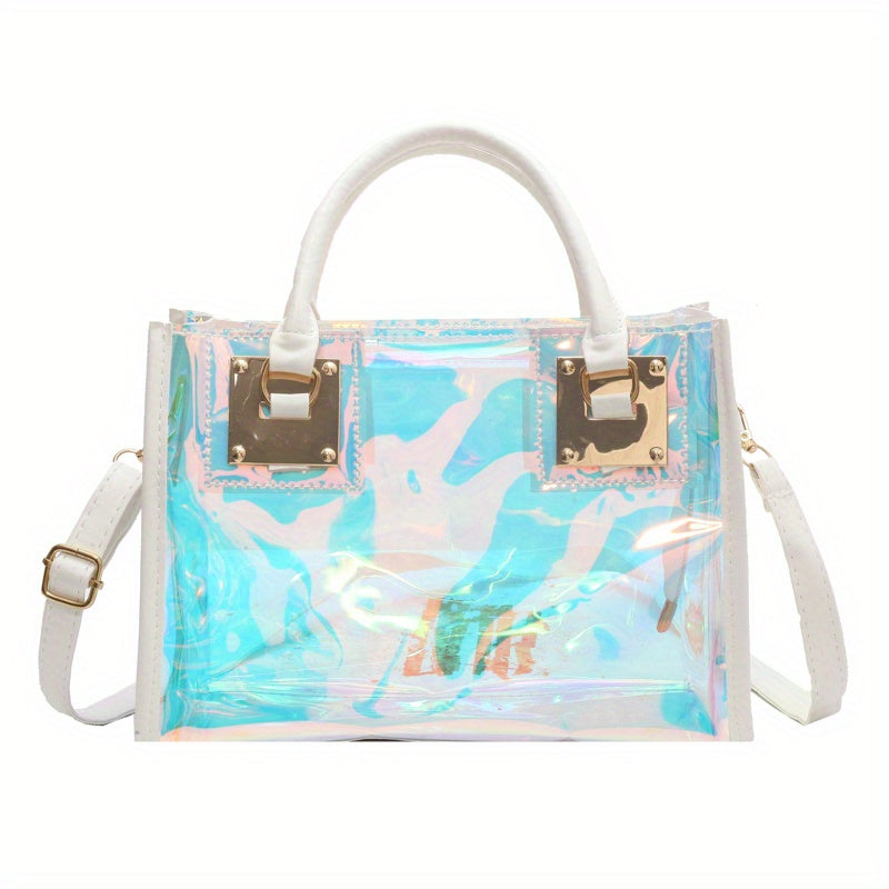 Stylish Holographic Tote Satchel Bag, Trendy Handbag, Versatile Travel Storage Bag