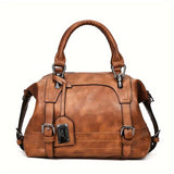 Retro Minimalist Satchel Bag - Top Handles Bag - PU Leather Multifunctional Shoulder Bag