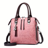 Tassel Decor Satchel Bag, Fashion PU Leather Shoulder Bag, Women's Double Handle Office & Work Purse