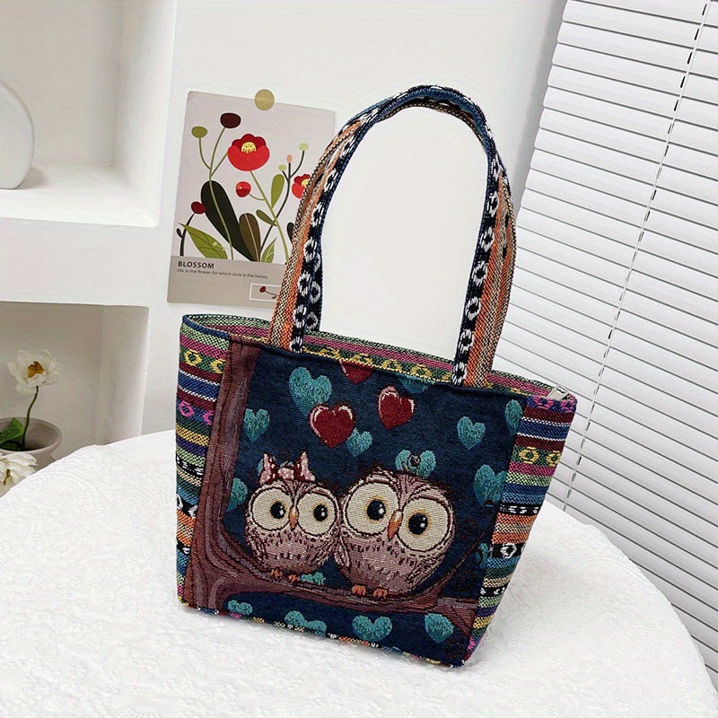 realaiot  Vintage Embroidered Canvas Satchel Bag, Lightweight Handbag, Trendy Bag For Travel