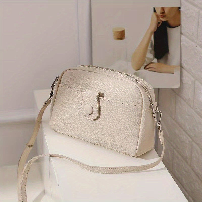 realaiot  Simple Zipper Cell Phone Crossbody Bag, PU Leather Textured Bag Purse, Classic Versatile Fashion Shoulder Bag