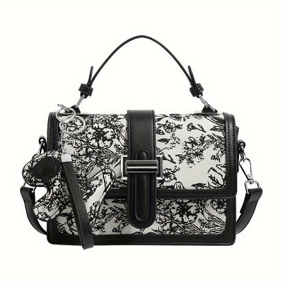 realaiot  Vintage Flower Pattern Handbag, Trendy Mini Crossbody Bag, Women's Elegant Shoulder Bag & Square Purse