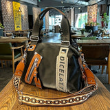 Vintage Genuine Leather Tote Bag, Large Capacity Crossbody Bag, Color Contrast Handbag For Women
