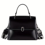 Vintage Oil Wax Leather Handbag For Women, Trendy Wide Strap Crossbody Bag, Top Handle Satchel Office & Work Purse