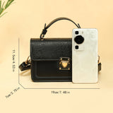 realaiot  Retro Flower Crossbody Bag, Trendy Mini Square Handbag, Solid Color Shoulder Bag For Women