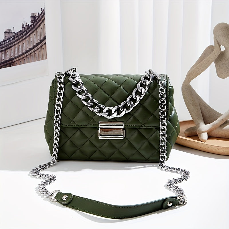 realaiot  Fashion Argyle Quilted Crossbody Bag, Luxury Mini Chain Shoulder Bag, Women Classic Handbag Flap Purse