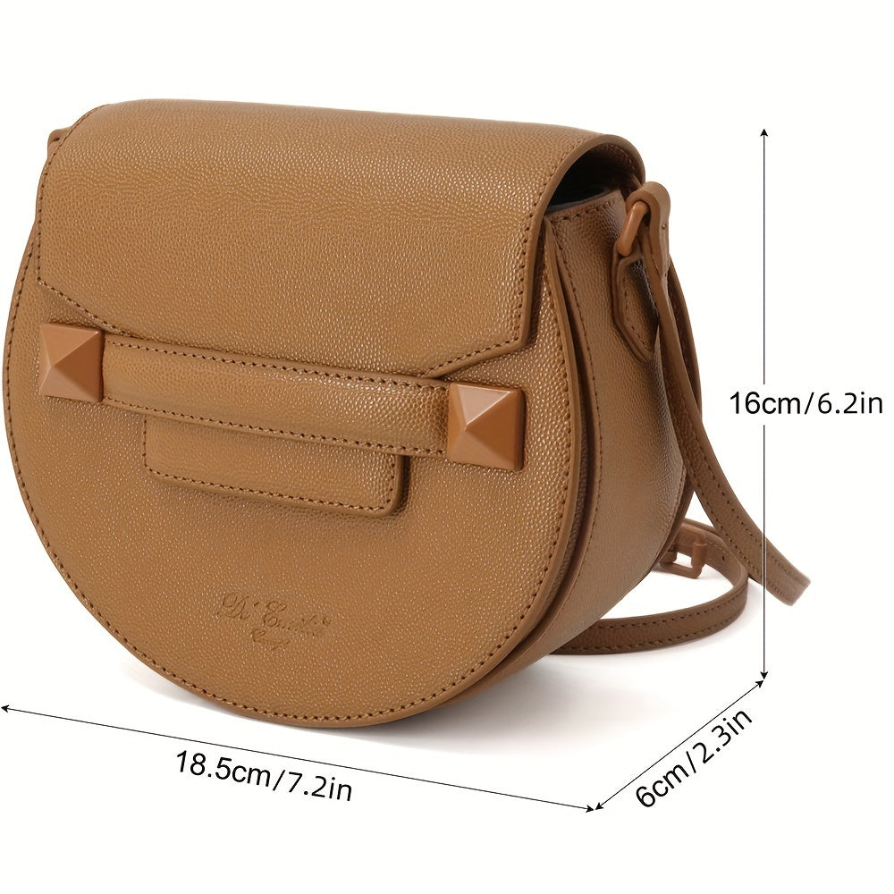 realaiot Stylish Solid Color Saddle Bag, Retro Mini Crossbody Bag, Luxury PU Leather Shoulder Purse For Women