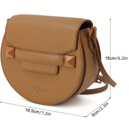 realaiot Stylish Solid Color Saddle Bag, Retro Mini Crossbody Bag, Luxury PU Leather Shoulder Purse For Women