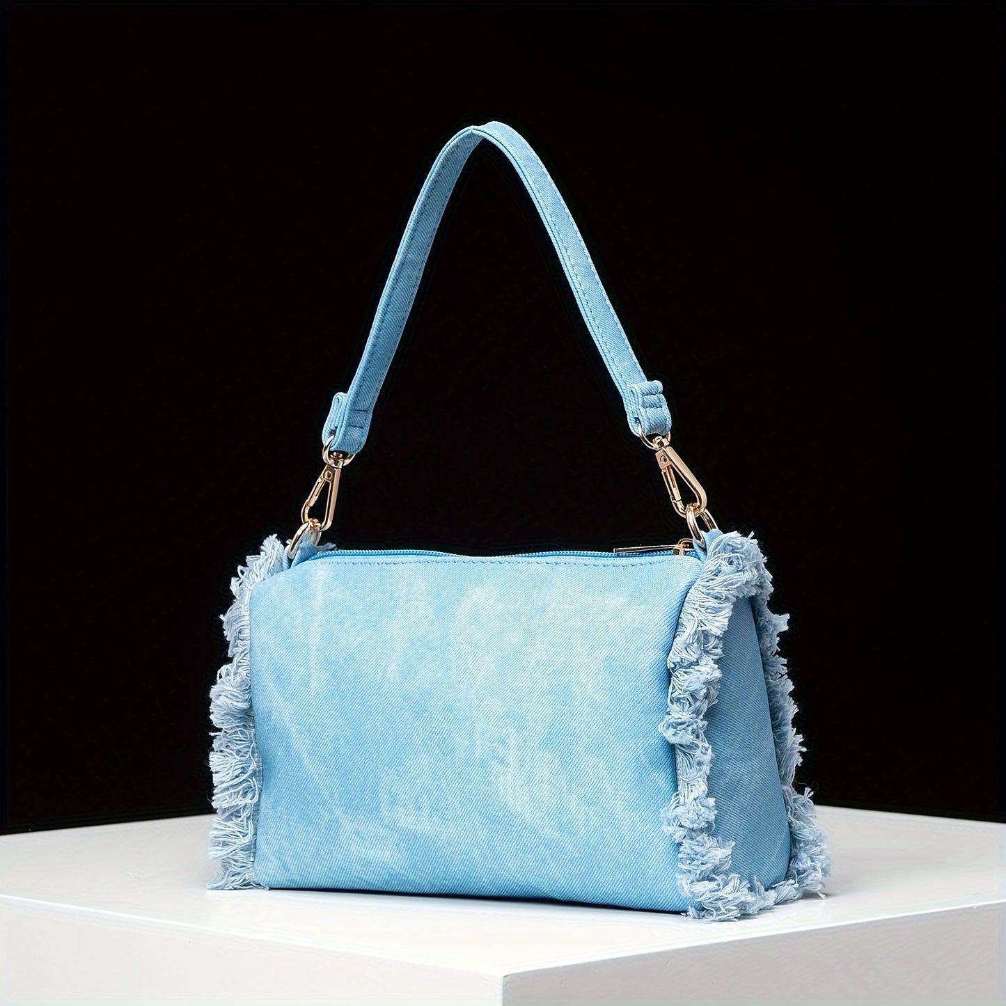 realaiot  Blue Y2K Style Mini Shoulder Square Bag, All-Match Zipper Underarm Bag, 2024 New Design Armpit Bag