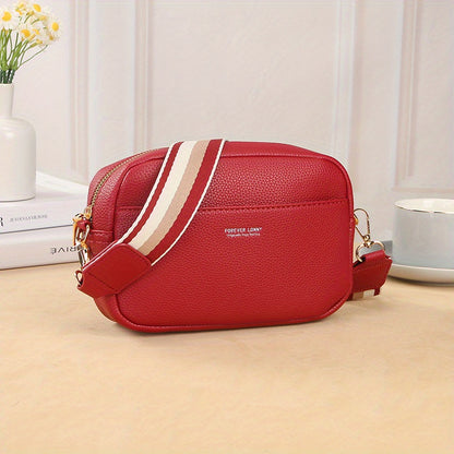 realaiot  Waterproof Plain Zipper Crossbody Bag, Lychee Pattern Shoulder Bag With Removable Strap