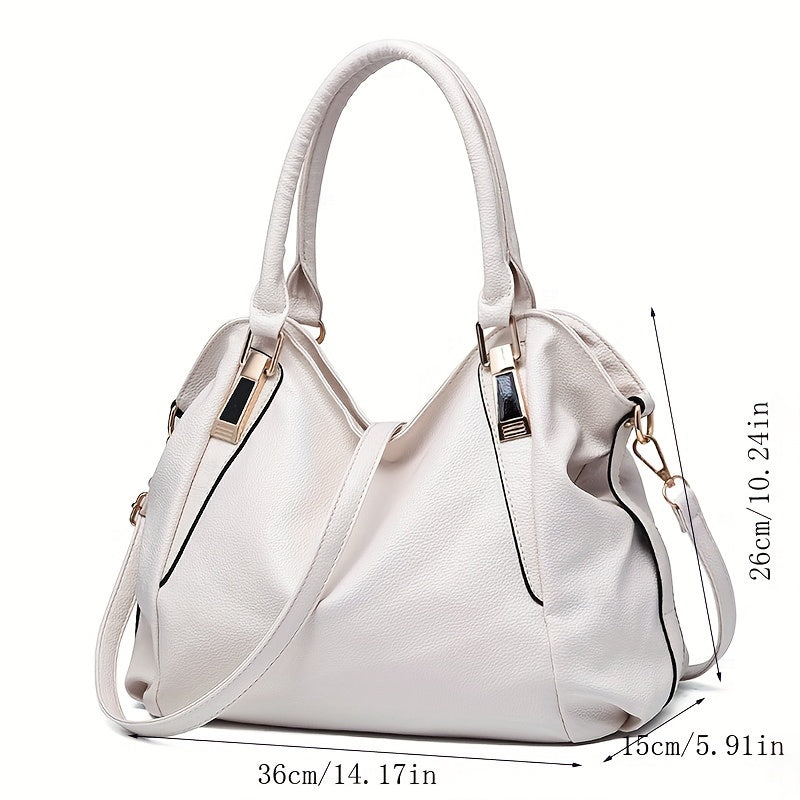 realaiot  Trendy Large Capacity Tote Bag, Simple Solid Color PU Leather Crossbody Bag, Perfect Handbag For Everyday Use