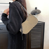 realaiot  Simple Corduroy Shoulder Bag, Solid Color Mini Underarm Chain Bag For Women. Armpit Bag