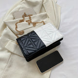 realaiot  Contrast Color Square Metal Chain Crossbody Bag, PU Leather Geometric Bag Purse, Niche Versatile Fashion Shoulder Bag
