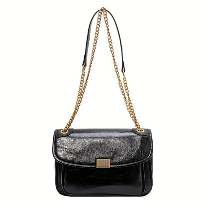 realaiot  Retro Chain Crossbody Bag, Oil Wax Leather PU Flap Purse, Fashion Shoulder Bag For Women