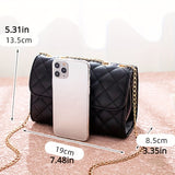 realaiot  Argyle Quilted Chain Crossbody Bag, Trendy Turn Lock Square Bag, Women's Small PU Leather Flap Purse