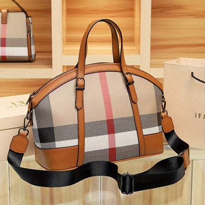 realaiot  Plaid Pattern Large Capacity Bag, Women's New Shoulder Bag, Trendy Briefcase, Document Bag