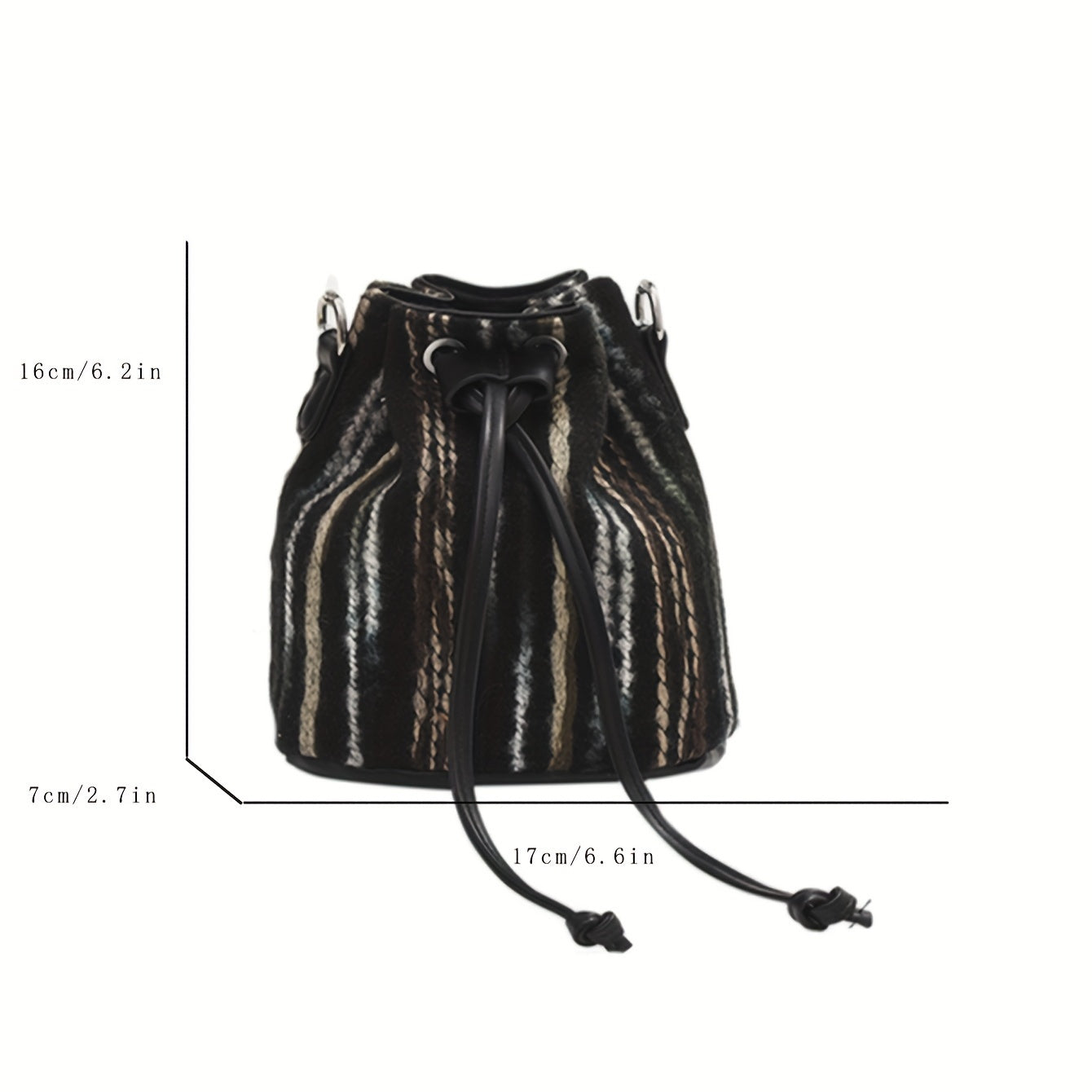 realaiot  Striped Tweed Bucket Bag For Women, Trendy Mini Chain Crossbody Bag, Autumn Winter Drawstring Shoulder Purse