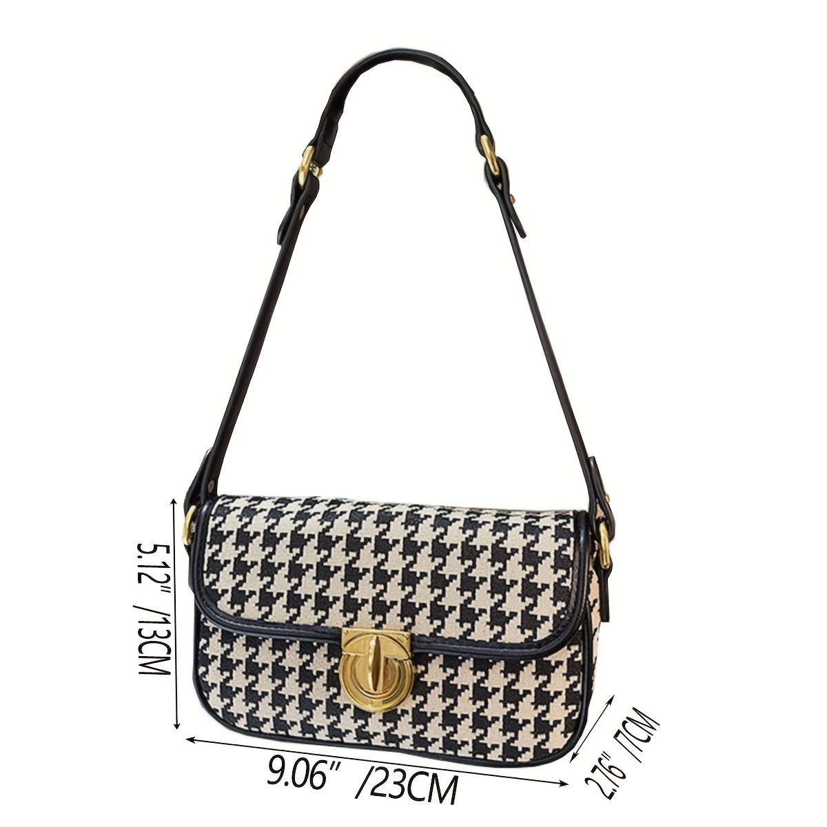 Women's Trendy Houndstooth Underarm Bag, Lightweight Turn-Lock Armpit Bag, Versatile Shoulder Bag