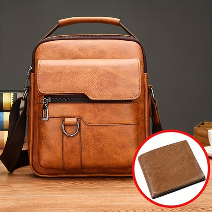 Men's New Fashion Crossbody Bag High-capacity Multi-compartment Single Shoulder Bag Faux Leather Messenger Bag Travel Shoulder Bag Men's Short Leather Wallet