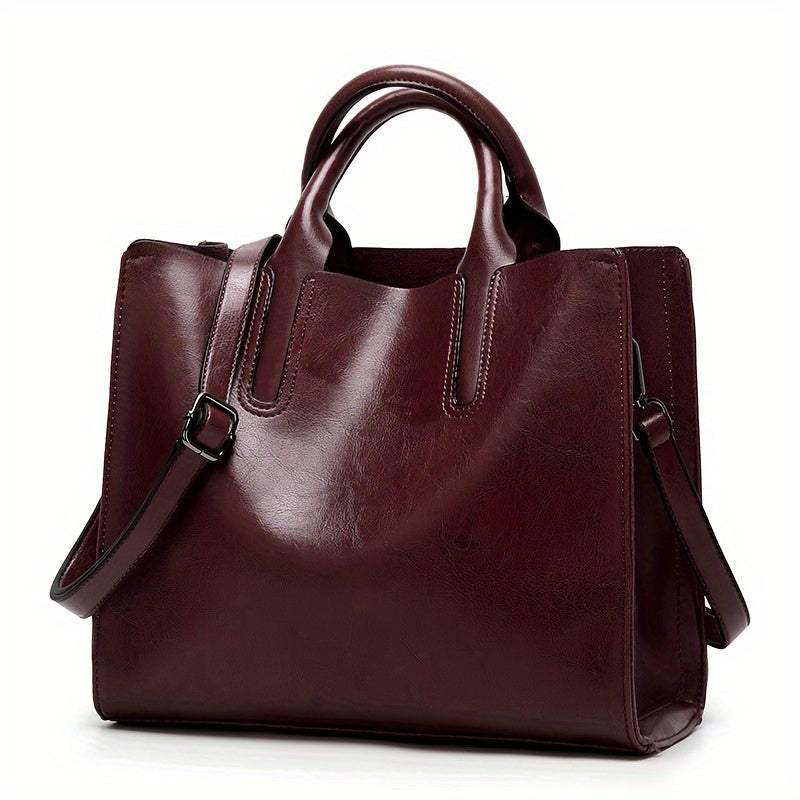 Elegant Tote Bag, Women's Trendy Faux Leather Zipper Bag Casual Shoulder Bag