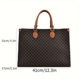 realaiot  Large Capacity Western Style Tote Handbag Retro Geometric Pattern Tote Bag For Women, Daily Use Commuter Bag