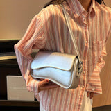 realaiot  Simple Solid Color Flap Underarm Bag, PU Leather Textured Bag Purse, Fashion Versatile Baguette Bag