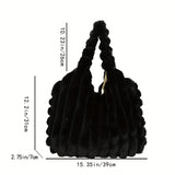 realaiot  Solid Color Plush Shoulder Bag, Winter Faux Fur Storage Handbag, All-Match Women's Shopping Bag