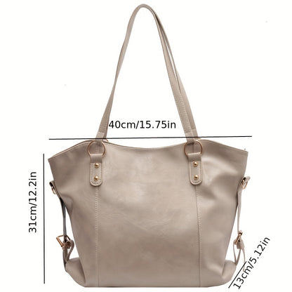 All-Match Solid Color Tote Bag, Large Capacity Classic Shoulder Bag, Ladies With Fixed Straps Handbag