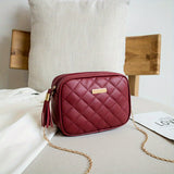 Mini Quilted Chain Crossbody Bag, Tassel Decor Square Purse, Women's Faux Leather Shoulder Bag (7.4*5.5*2.7) Inch