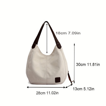 realaiot  Simple Canvas Shoulder Bag, Minimalist Colorblock Hobo Handbag, All-Match Bag For Women