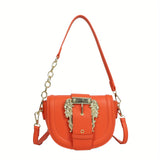 Elegant Flap Saddle Shoulder Bag, Trendy Shoulder Bag, Metal Buckle Decor Underarm Bag