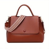 Vintage Solid Color Handbags, Striped Strap Shoulder Bag, Women's Flap Office & Work Purse