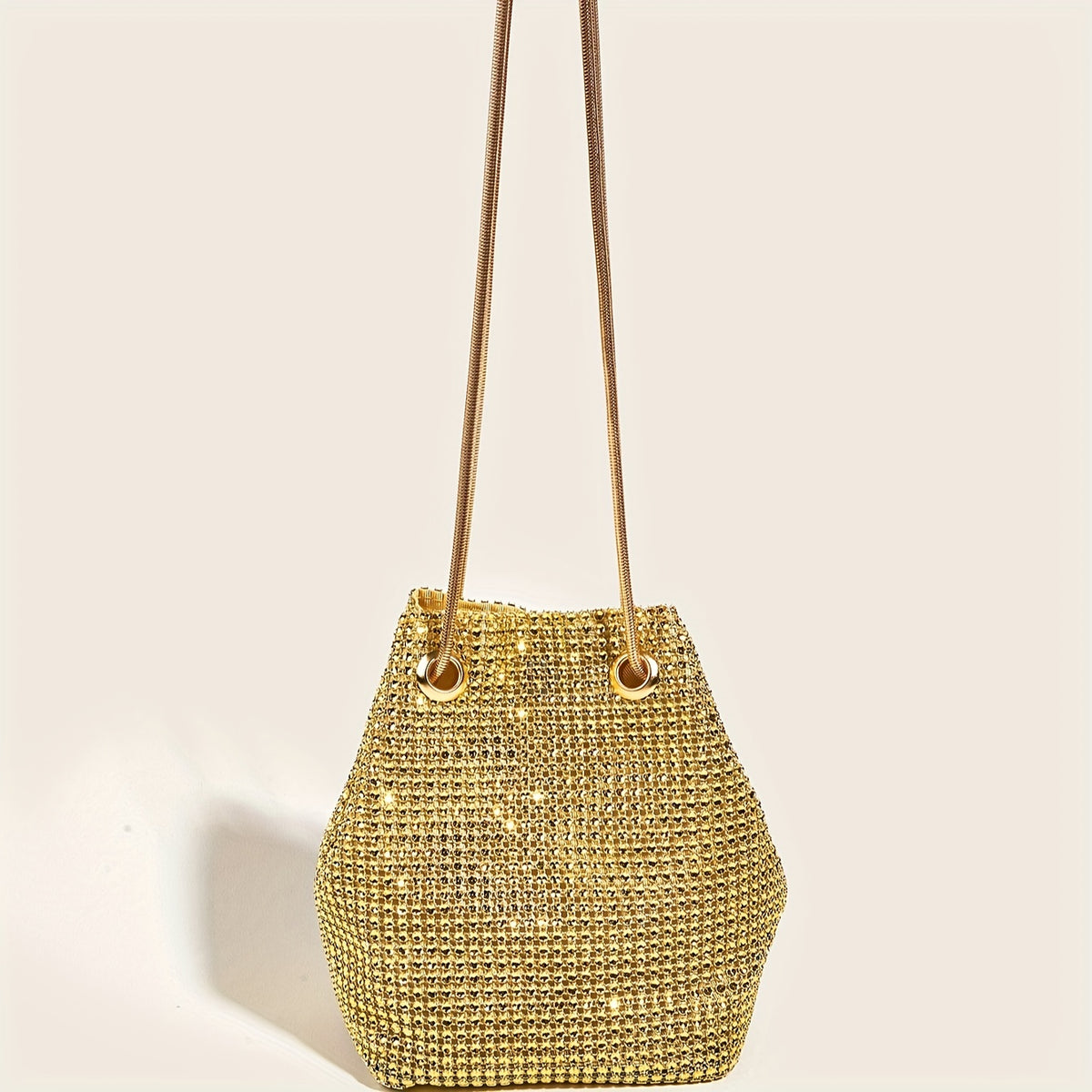 Mini Glitter Bucket Evening Shoulder Bag, All Over Rhinestone Decor Handbag, Luxury Handbag For Party Prom