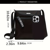 realaiot  Black Trendy Casual Square Shoulder Bag, All-Match Zipper Crossbody Purse, Outdoor Nylon Bag