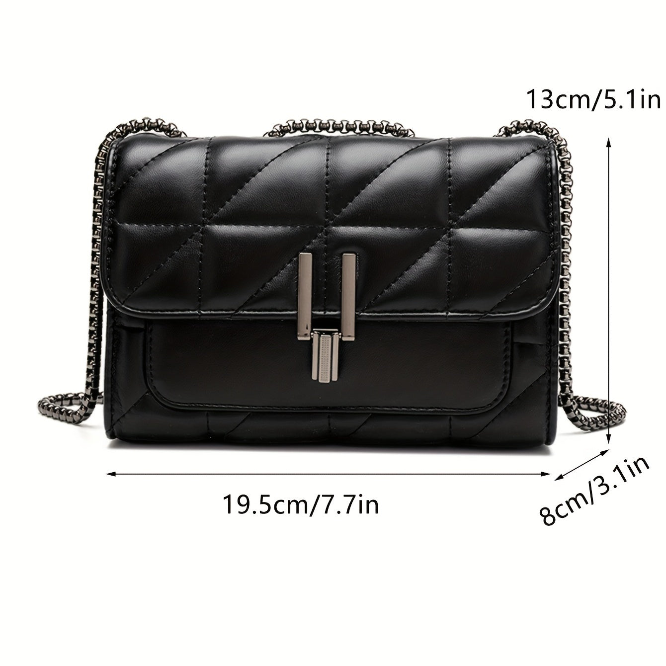 realaiot  Classic Quilted Detail Square Bag, Solid Color Flap Shoulder Bag, All-Match Chain Bag